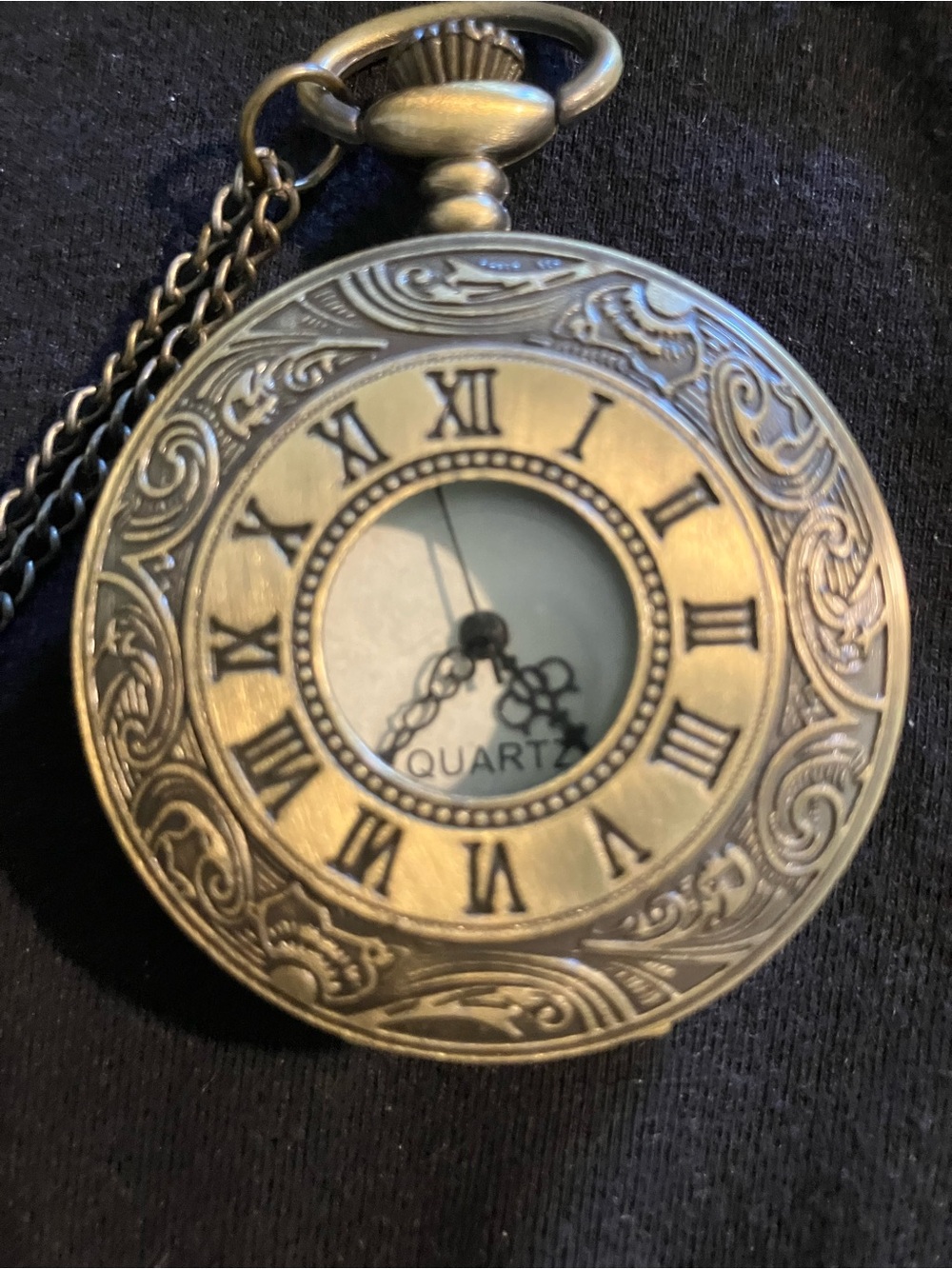 Vintage Style Bronze Filigree Pocket Watch Necklace - Fresh Battery!